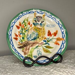 Nathalie Lete Owl Stoneware Plate - 10" - Whimsical Art Decor